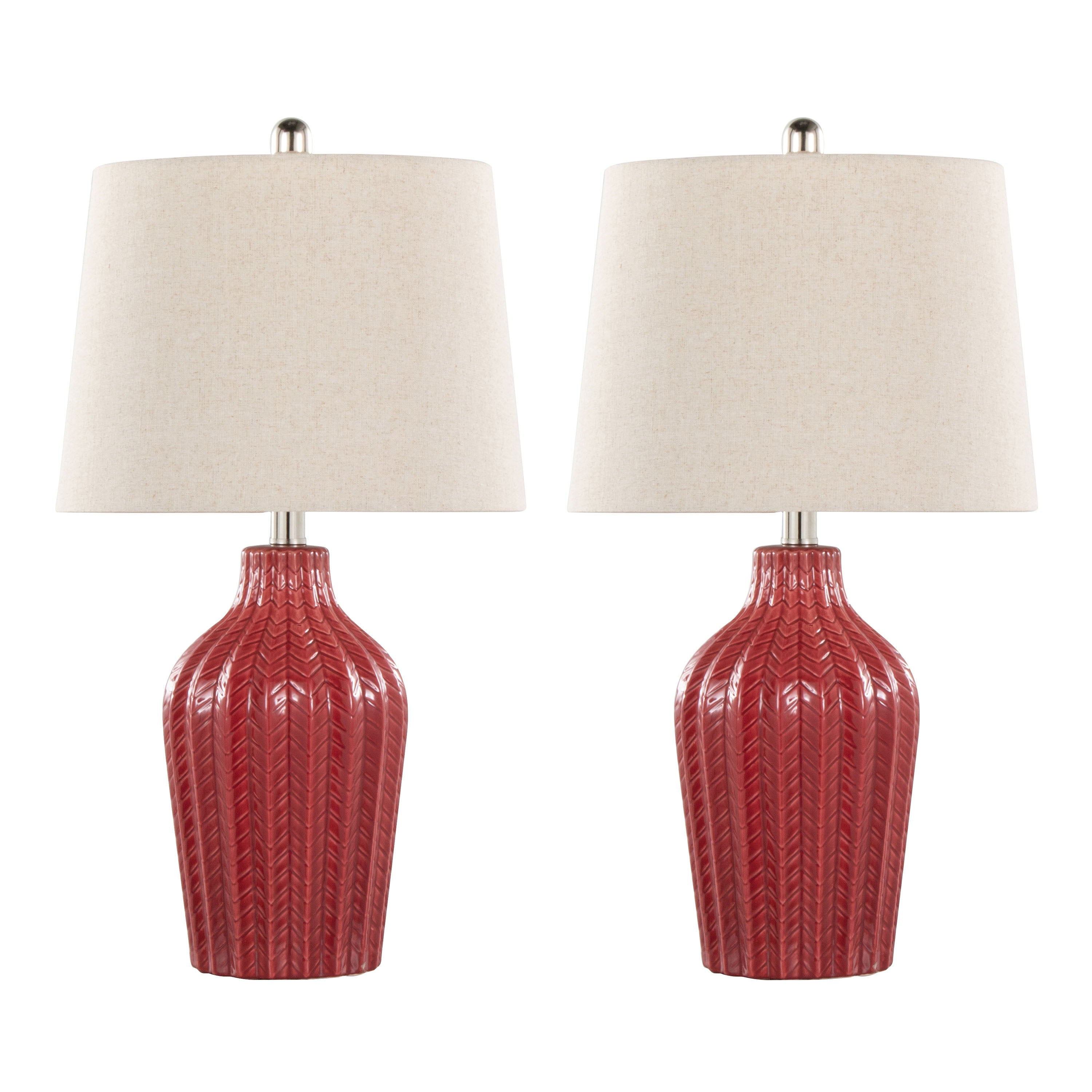 Rockwell - Contemporary Table Lamp (Set of 2) - Glossy Brick Red / Polished Nickel / Natural