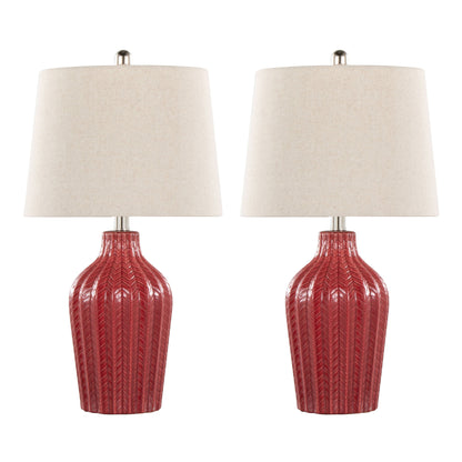 Rockwell - Contemporary Table Lamp (Set of 2) - Glossy Brick Red / Polished Nickel / Natural