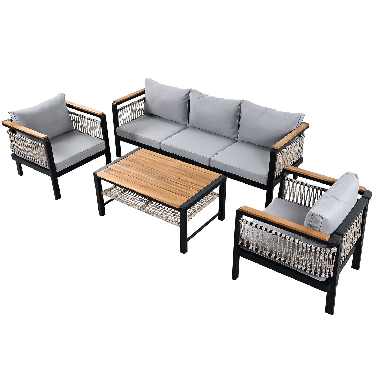 4 Pieces Outdoor Sectional Sofa Set 5 Person Patio Seating Group Outdoor Conversation Set With Cushions And A Coffee Table For Patios, Gardens, Or Balcony - Gray