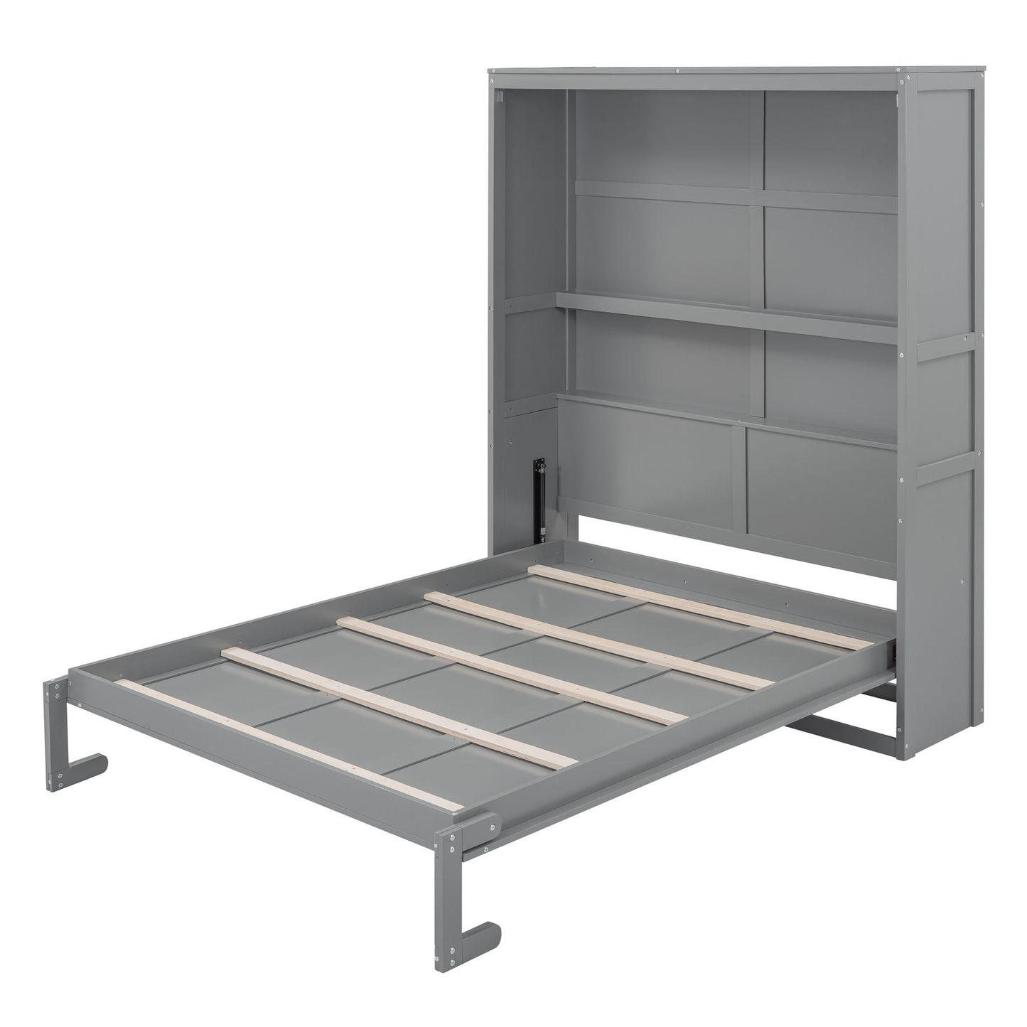 Queen Size Murphy Wall Bed With Shelves, Space Saving And Construction - Gray