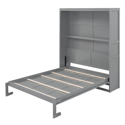 Queen Size Murphy Wall Bed With Shelves, Space Saving And Construction - Gray
