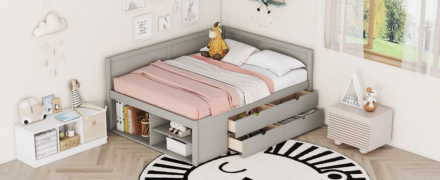 Full Size Daybed With Drawers And Shelves - Gray