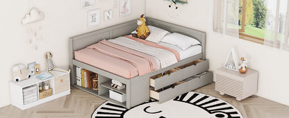 Full Size Daybed With Drawers And Shelves - Gray