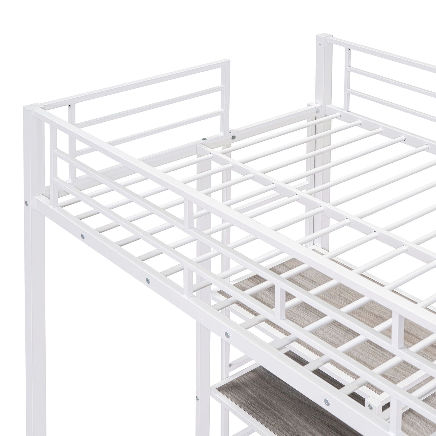 Twin Size Loft Bed With Desk And Whiteboard, Loft Bed With 3 Shelves And Ladder - White