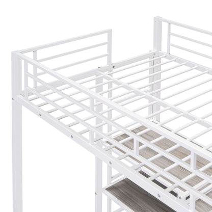 Twin Size Loft Bed With Desk And Whiteboard, Loft Bed With 3 Shelves And Ladder - White