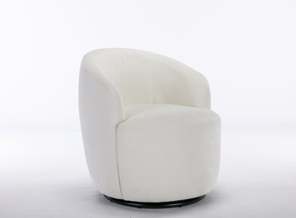 Chenille Fabric Swivel Accent Armchair Barrel Chair With Black Powder Coating Metal Ring - Ivory