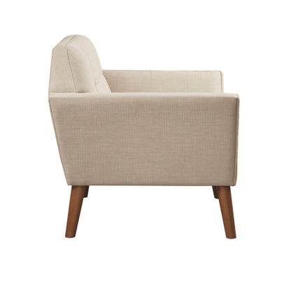 Mid - Century Lounge Chair With Button Tufting Polyester And Pecan Wood - Beige