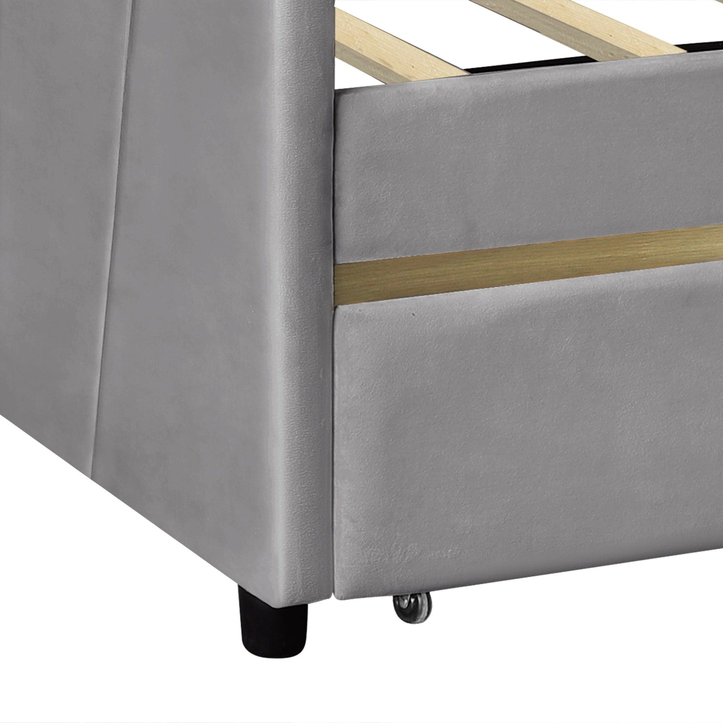 Twin Size Upholstered Daybed With Two Drawers And Slat - Gray