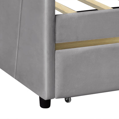 Twin Size Upholstered Daybed With Two Drawers And Slat - Gray