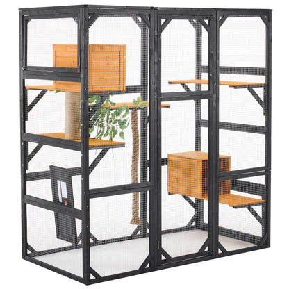 Outdoor Cat House, Diy Cat Enclosure With Double Enter Doors - Black Brown