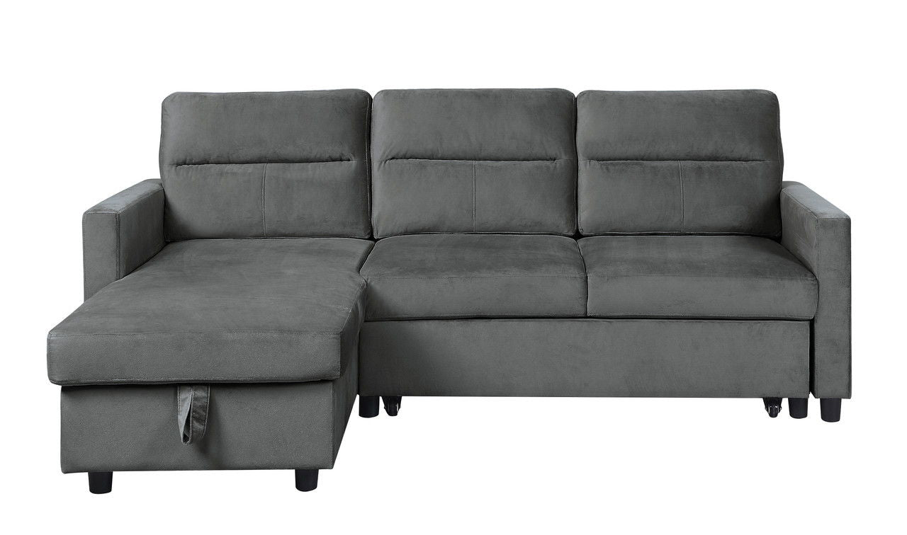 Ivy - Velvet Reversible Sleeper Sectional Sofa With Storage Chaise And Side Pocket - Dark Gray