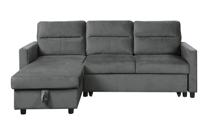 Ivy - Velvet Reversible Sleeper Sectional Sofa With Storage Chaise And Side Pocket - Dark Gray