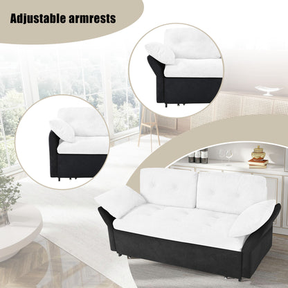 Modern Convertible Sleeper Sofa Bed With Pull Out Queen Design, Side Storage & Thick Cushions Chenille Loveseat For Living Room Or Bedroom 3 In 1 Function - - White