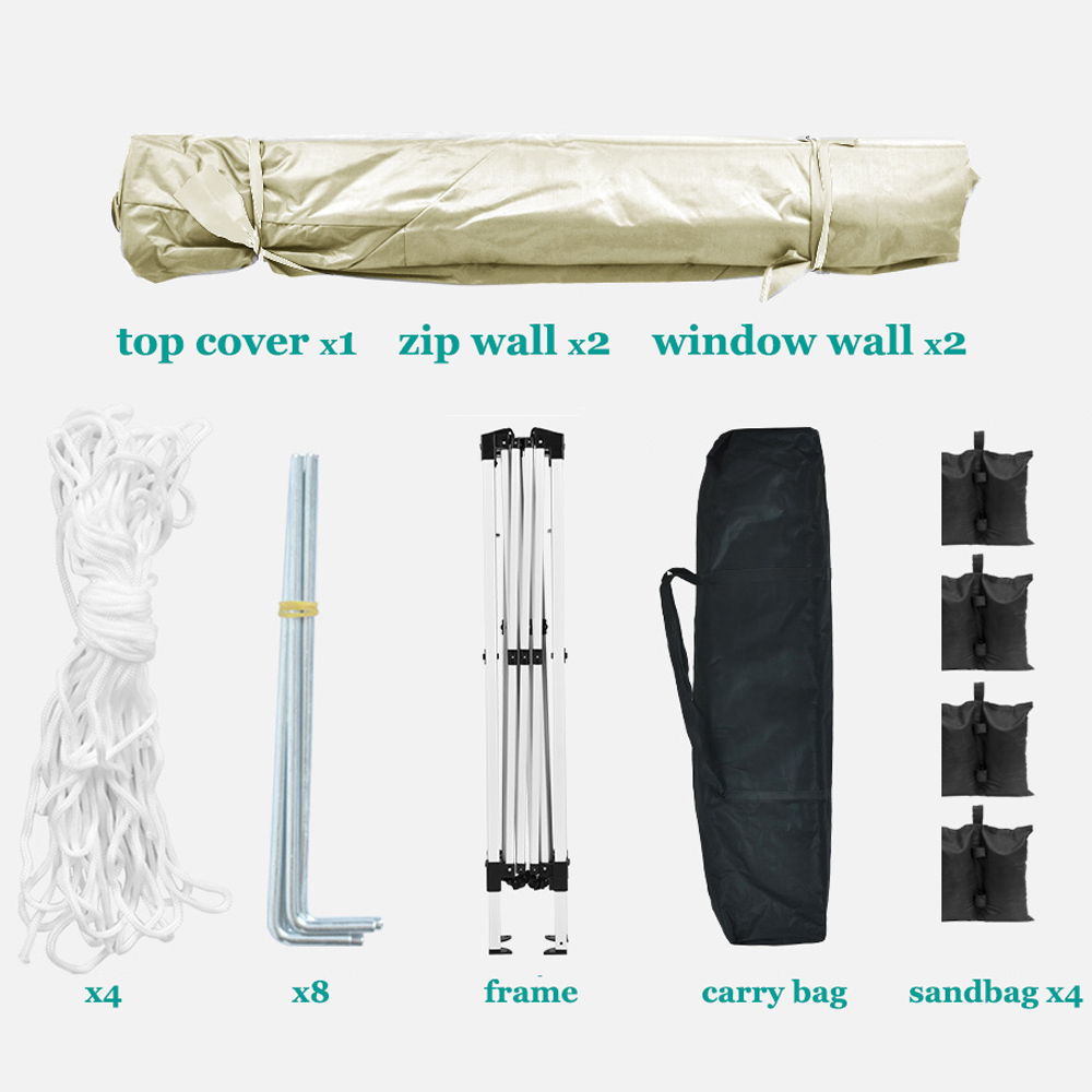 10'X10' Folding Canopy With 4 Removable Sidewalls Outdoor Event Shelter UPF 50+ Gazebo Portable Tents For Parties Beach Camping Wedding Ez Pop Up Canopy 4 Pieces Weight Bag + Carry Bag - Beige