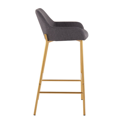 Daniella - Contemporary / Glam Fixed Height Bar Stool (Set of 2) - Gold / Charcoal