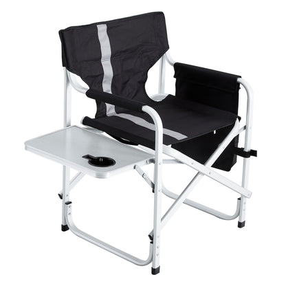 Padded Folding Outdoor Chair With Side Table And Storage Pockets, Lightweight Oversized Directors Chair For Indoor, Outdoor Camping, Picnics And Fishing - Black / Gray