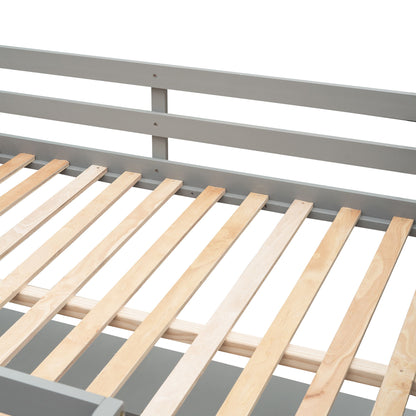 Full Size Loft Bed With Shelves With Desk - Gray