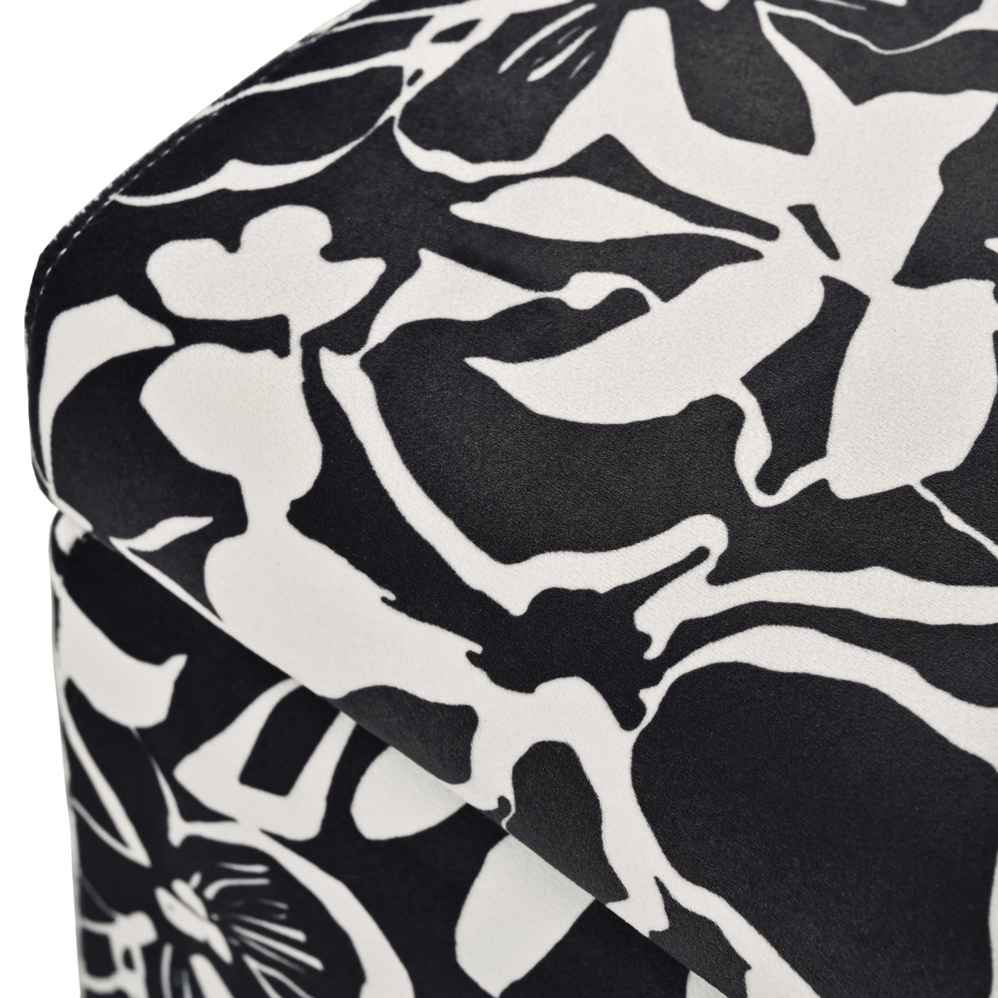 Luxury Storage Ottoman With Floral Patterned Fabric, Soft Close Hinges, Multi Functional Footrest & Seat - Black Floral / White