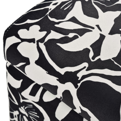 Luxury Storage Ottoman With Floral Patterned Fabric, Soft Close Hinges, Multi Functional Footrest & Seat - Black Floral / White