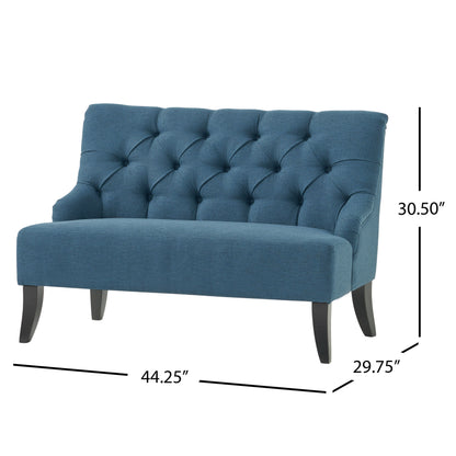 Nicole - French Style Upholstered Loveseat With Tufted Backrest - Navy Blue