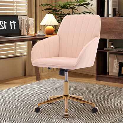 Ergonomic Office Chair With Swivel Function, Velvet, Comfortable For Long Sitting - Khaki