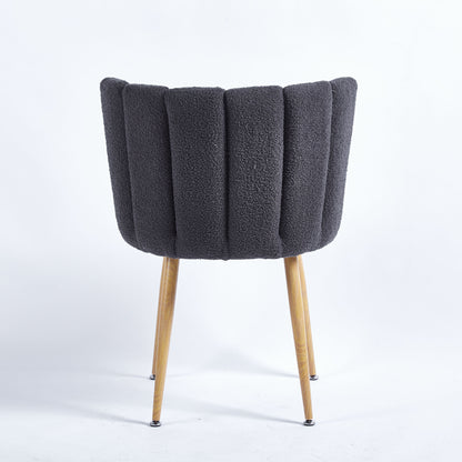 Modern Dining Chair (Set of 2) With Iron Tube Wood Color Legs, Shorthair Cushions And Comfortable Backrest, Suitable For Dining Room, Living Room, Cafe, Simple Structure - Gray