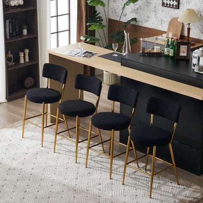 Modern Teddy Fabric Upholstered Bar Stools (Set of 4) - Black / Gold