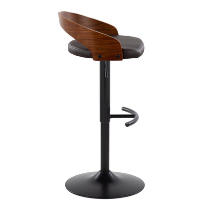 Grotto - Contemporary Adjustable Barstool With Swivel With Rounded T Footrest (Set of 2) - Black / Walnut / Brown