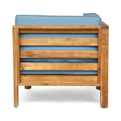 Oana - 2 Piece Love Seat Set, Acacia Wood Frame With Water Resistant Cushions - Blue