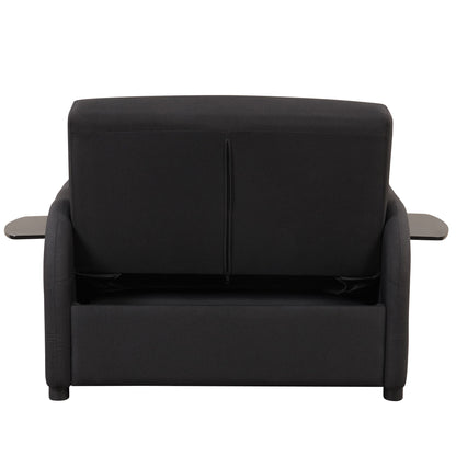 3 In 1 Pull Out Sofa Sleeper With Wing Table And USB Charge - Black