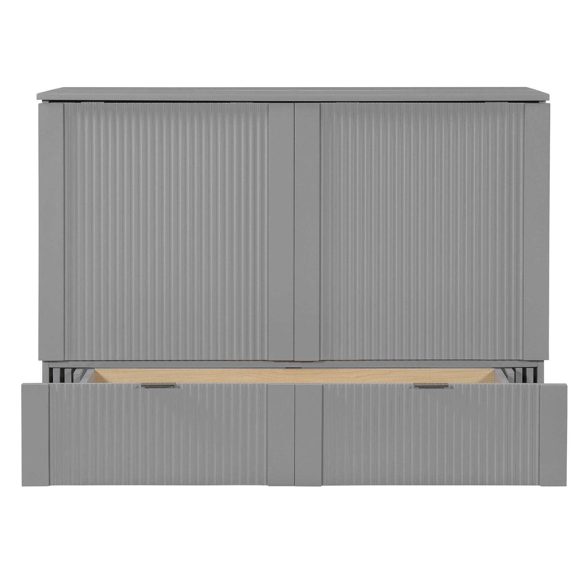 Full Size Murphy Bed With Drawer And A Set Of Sockets & USB Ports, Pulley Structure Design - Gray