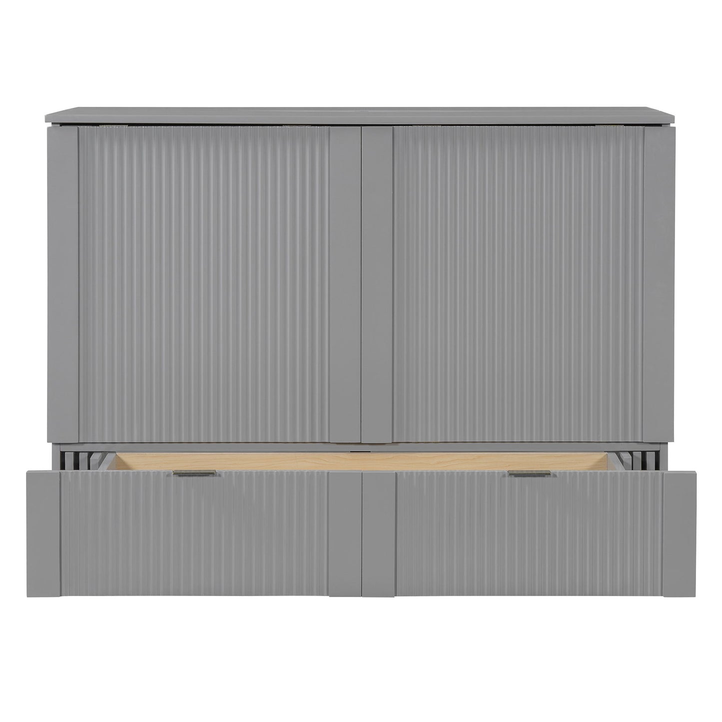 Full Size Murphy Bed With Drawer And A Set Of Sockets & USB Ports, Pulley Structure Design - Gray