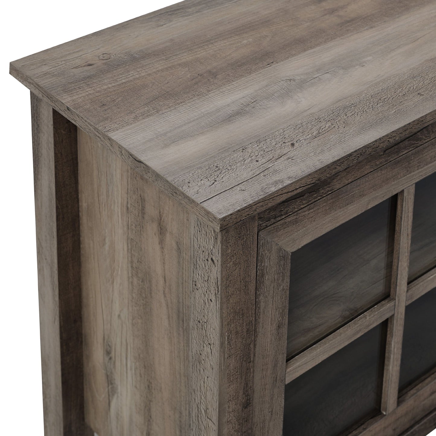 Modern Farmhouse 2 Door Glass Windowpane 70" TV Stand For 80" TVs - Gray Wash