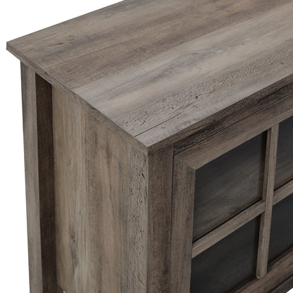 Modern Farmhouse 2 Door Glass Windowpane 70" TV Stand For 80" TVs - Gray Wash