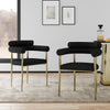 Dining Chairs (Set of 2), Mid-Century Modern Dining Chairs, Kitchen Dining Room Chairs, Round Boucle Backrest Sherpa Dining Chair With Brushed Bronze Metal Legs - Black