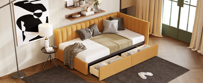 Twin Size Upholstered Daybed With 2 Storage Drawers, Sofa Bed Frame No Box Spring Needed - Yellow