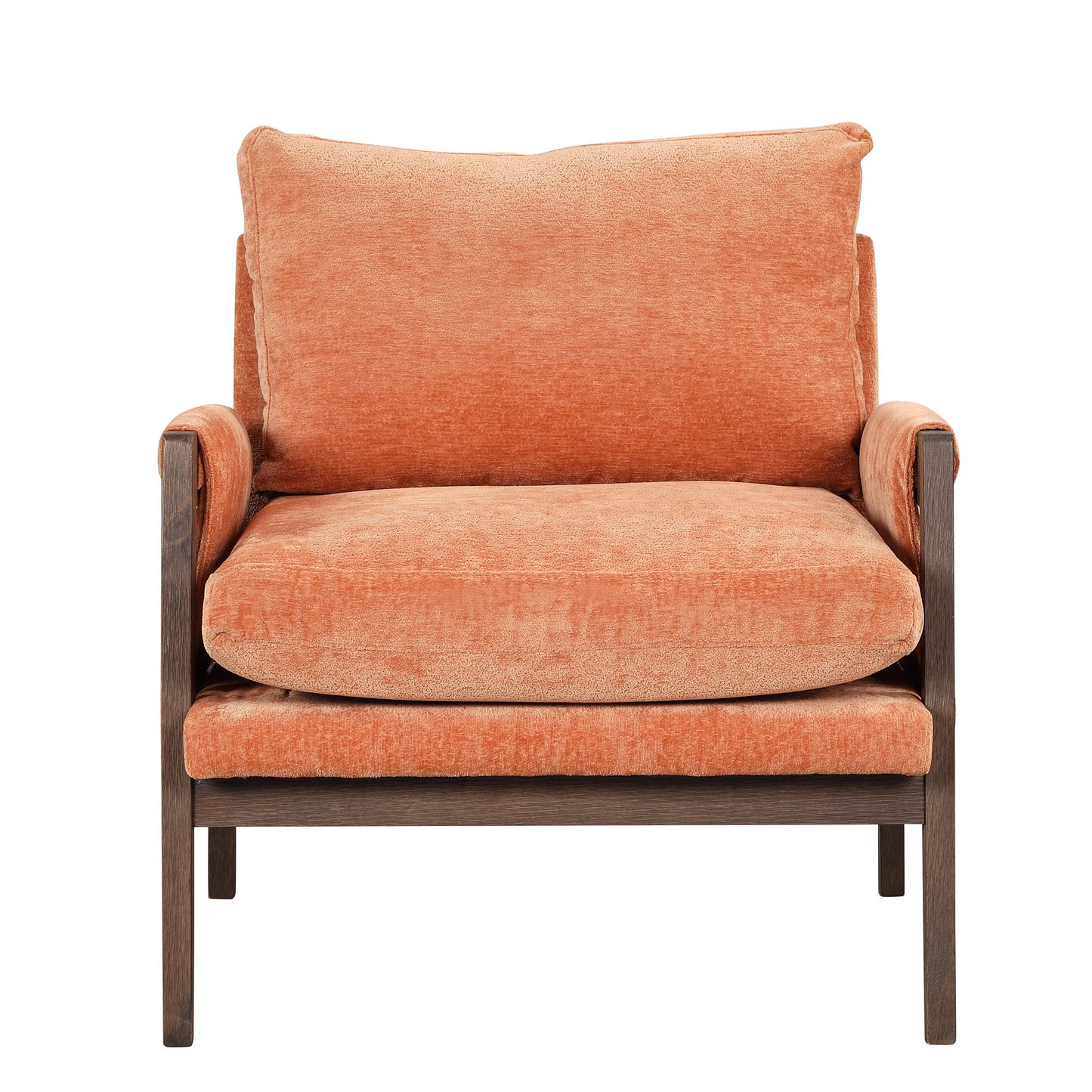 Mid-Century Modern Velvet Accent Chair, Leisure Chair With Solid Wood And Thick Seat Cushion For Living Room, Bedroom, Studio - Orange