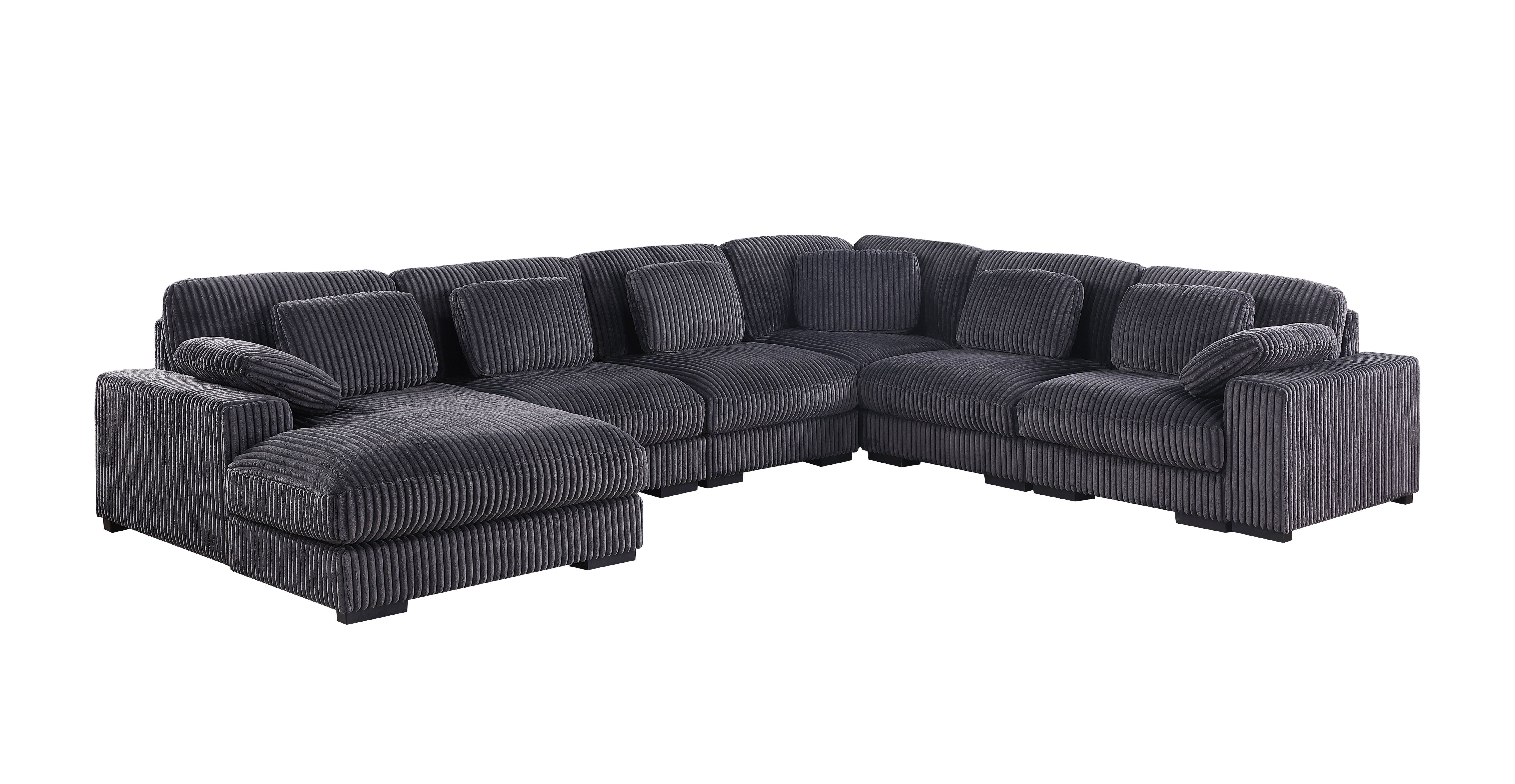 Nadine - Corduroy Modular Corner Sectional Sofa With Left Facing Chaise - Dark Gray