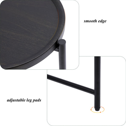 Round Coffee Table With Storage Tray 2 Tier Oval End Tables Wooden Small Side Table For Living Room - Black