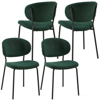 Boucle Dining Chairs, Modern Dining Room Chairs With Black Metal Legs, Armless Kitchen Chair For Dining Room, Living Room (Set of 4) - Dark Green