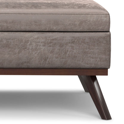 Owen - Extra Large Square Coffee Table Storage Ottoman - Distressed Gray Taupe