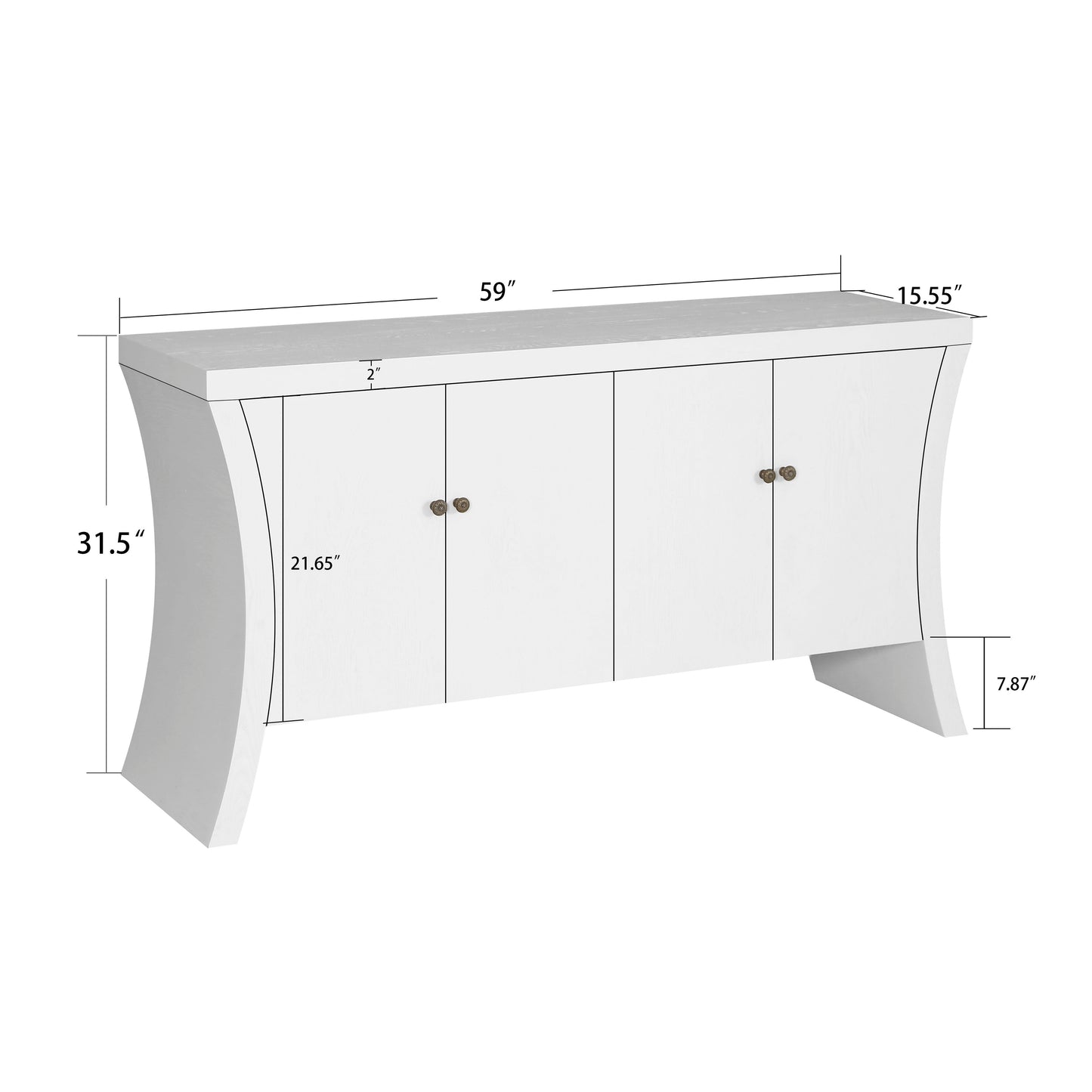 Refined Industrial 4 Door Credenza With Wooden Arc Legs & Bronze Clasps, Advanced Storage Design - White