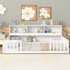 Twin Floor Bed With Bedside Bookcase, Shelves, Guardrails - White