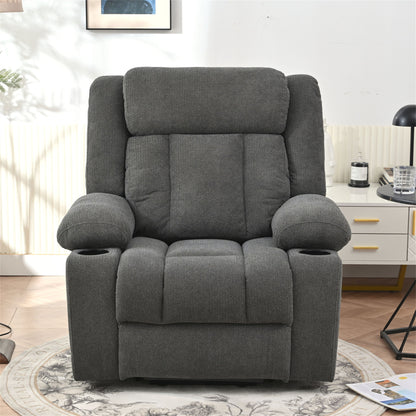 Power Lift Recliner Chair - Fabric Single Sofa With Extended Footrest, Remote Control, Cup Holders, And Side Pockets For Living Room Or Home Theater - Dark Gray