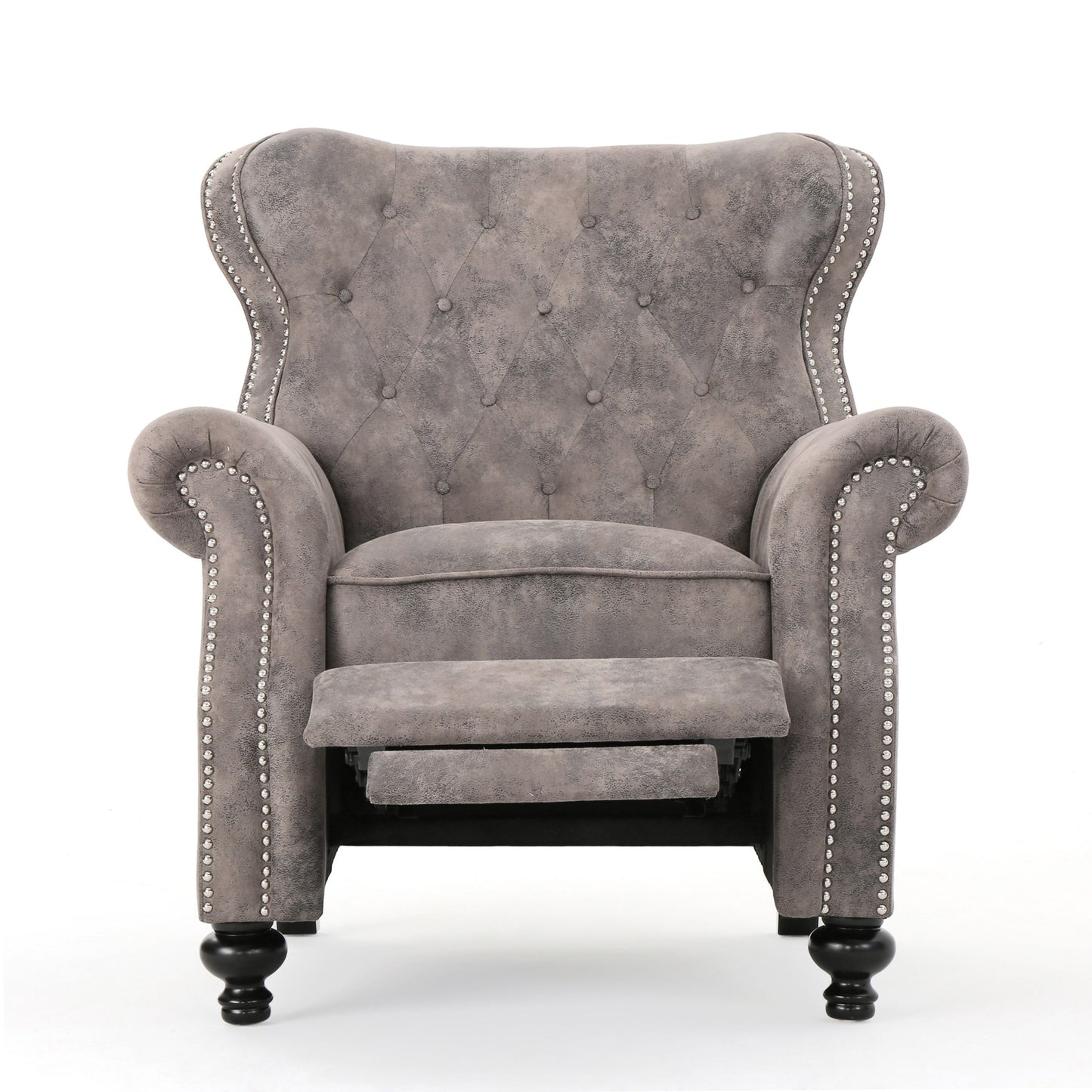 Accented Push Back Recliner Chair With Rolled Arms, Cocooning Comfort - Brown Gray