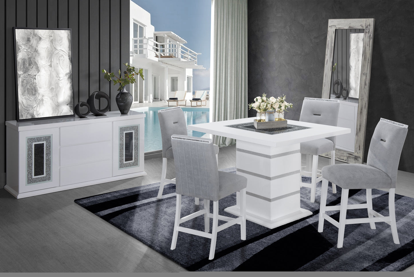 Ariya - Bar Table And Bar Stool Set - White