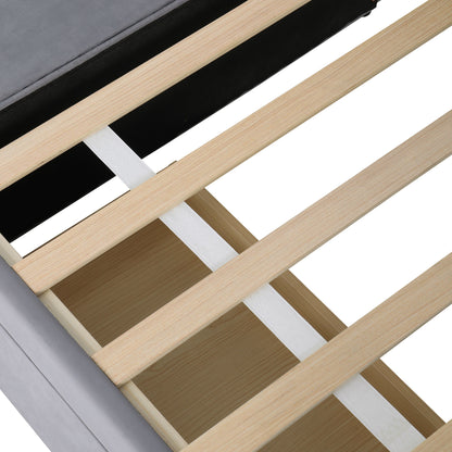 Twin L Shaped Upholstered Platform Bed With Storage Drawers - Gray