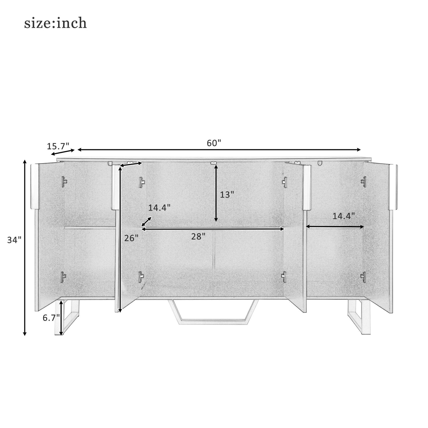Modern Sideboard With Four Doors, Metal Handles & Legs And Adjustable Shelves Kitchen Cabinet - Black