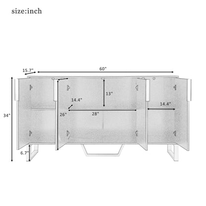 Modern Sideboard With Four Doors, Metal Handles & Legs And Adjustable Shelves Kitchen Cabinet - White