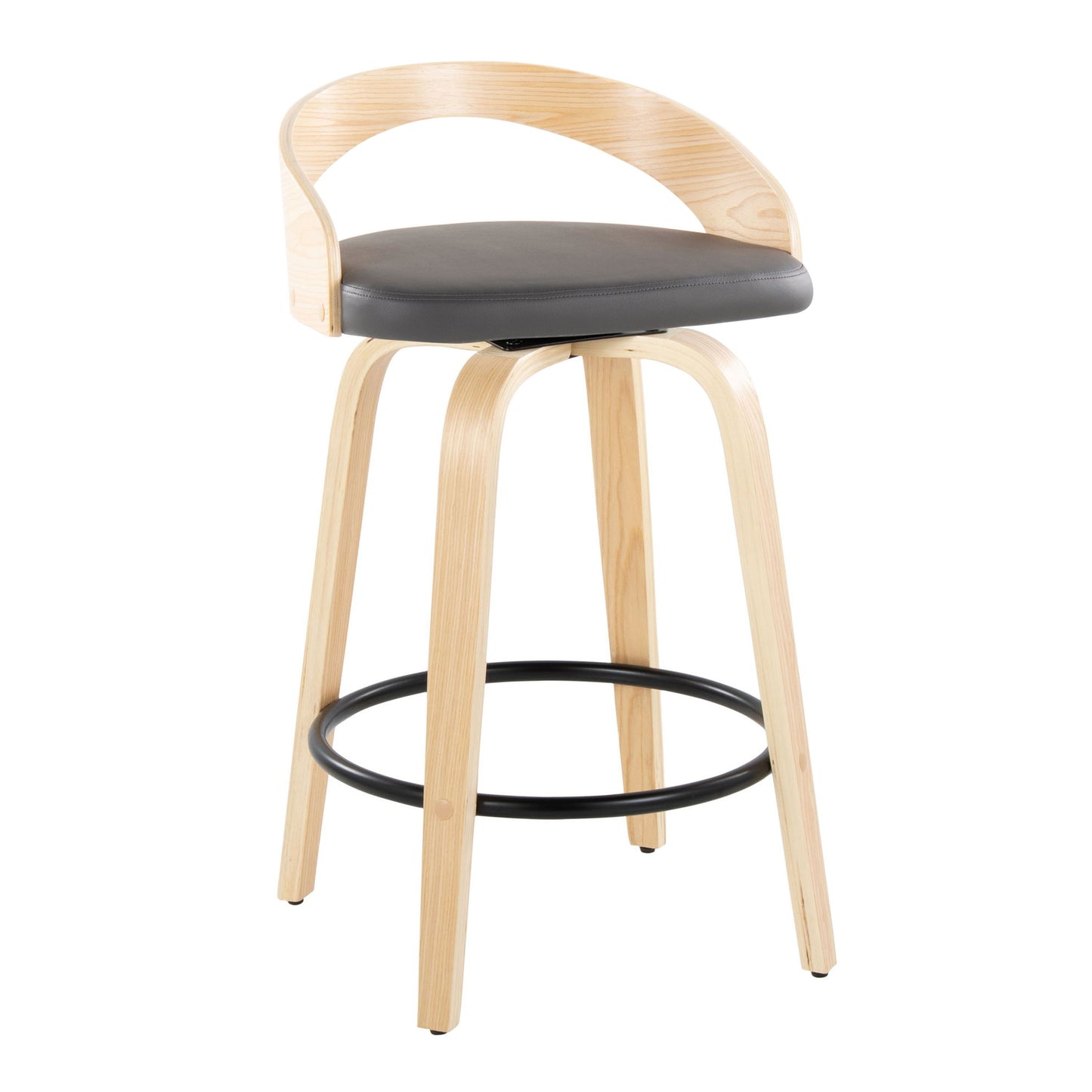 Grotto - Mid-Century Modern Fixed Height Counter Stool With Swivel With Round Footrest (Set of 2) - Natural / Gray